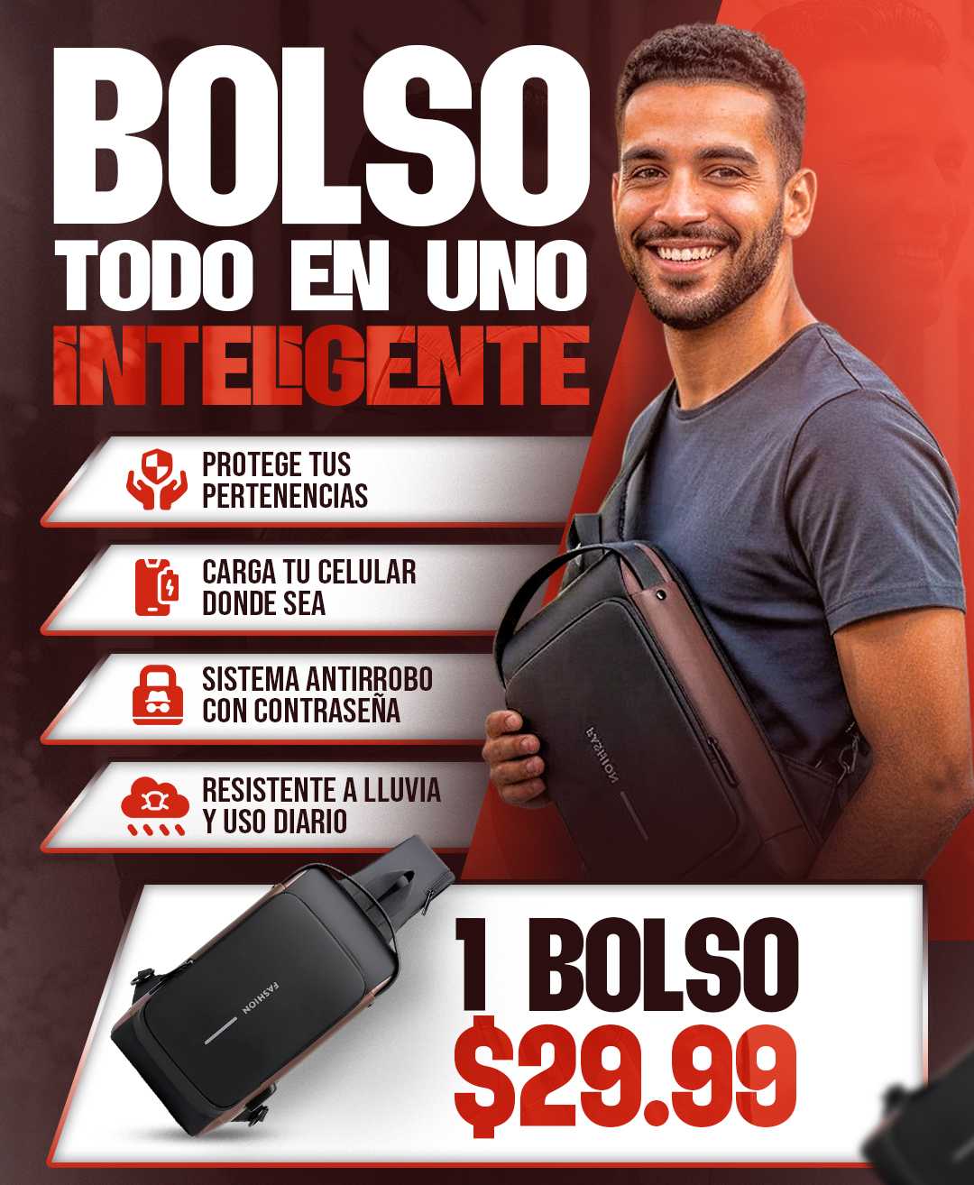 Bolso Con Puerto Usb Carga Impermeable Manos Libres