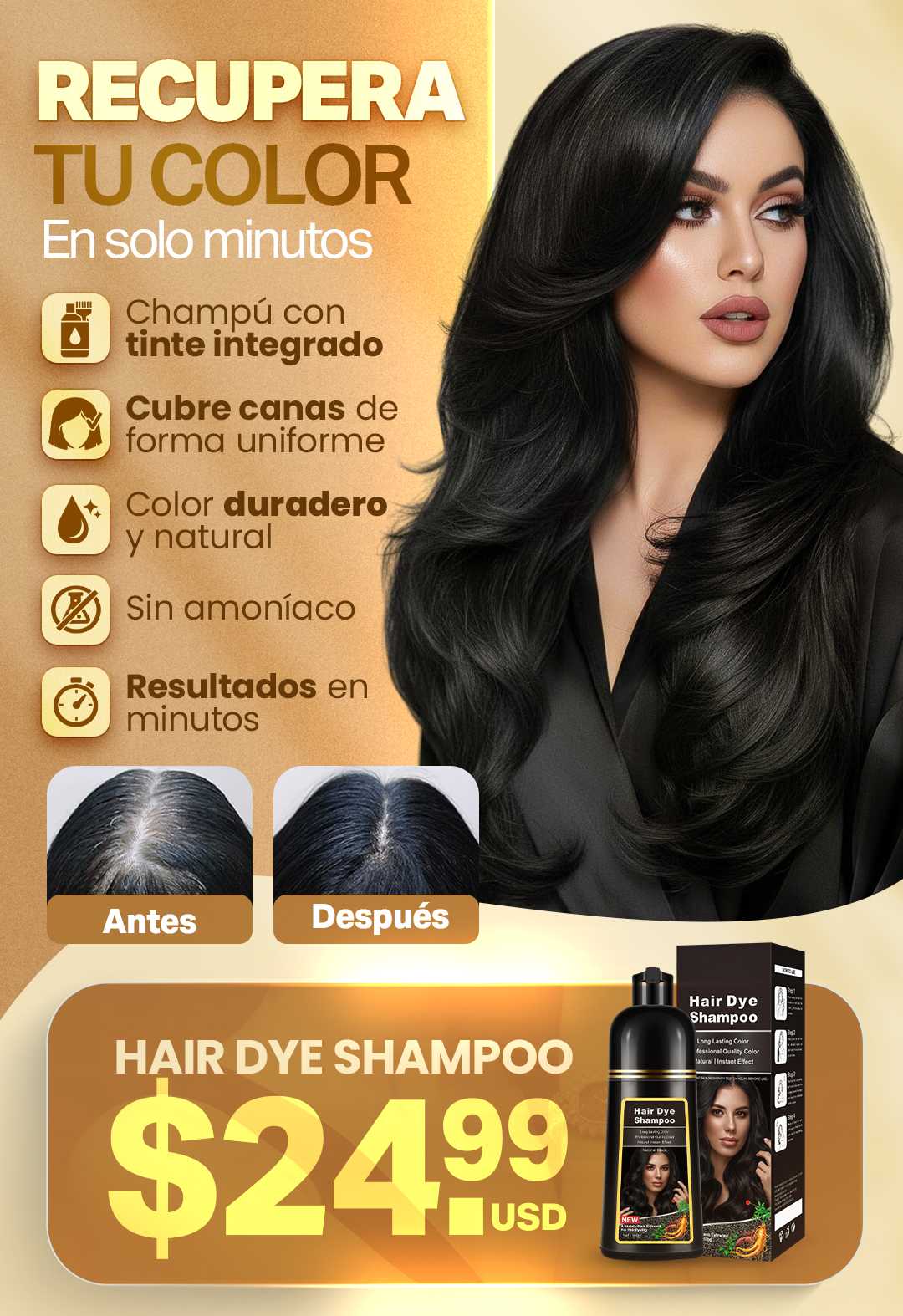 Hair Dye Shampoo Champú Tinte