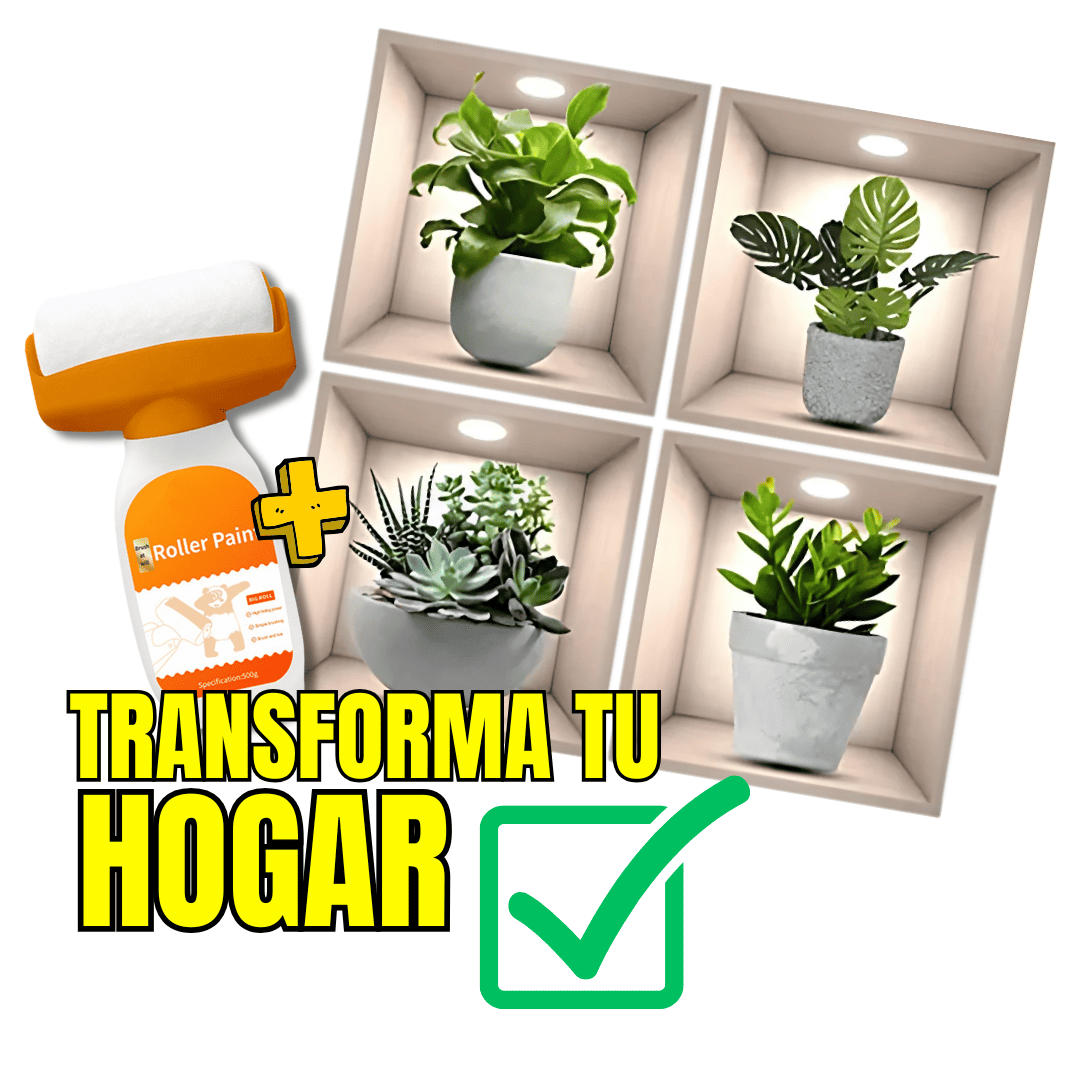 RODILLO DE PINTURA + CUADROS ADHESIVOS DE PLANTAS 3D