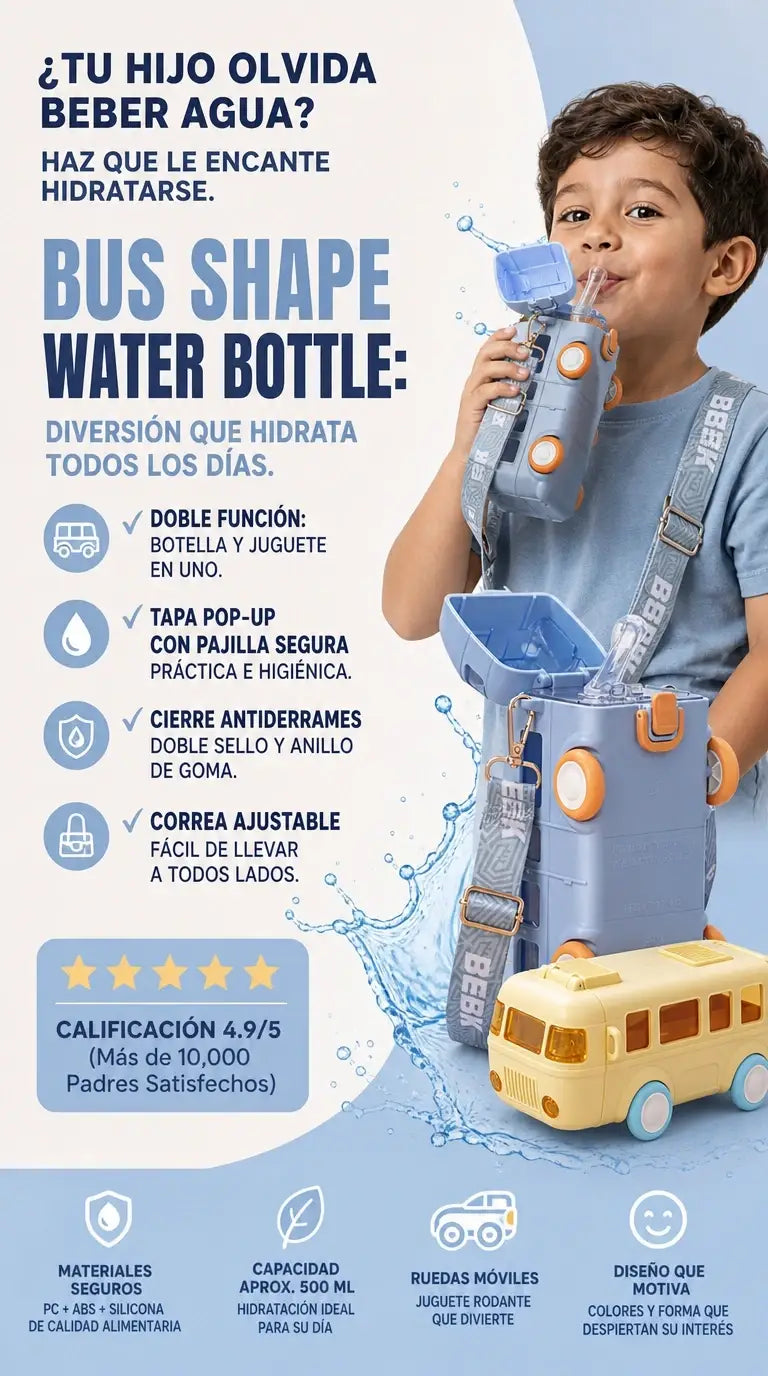 Termo Infantil Desarrollo Sensorial 2 en 1 Diseño de Autobús