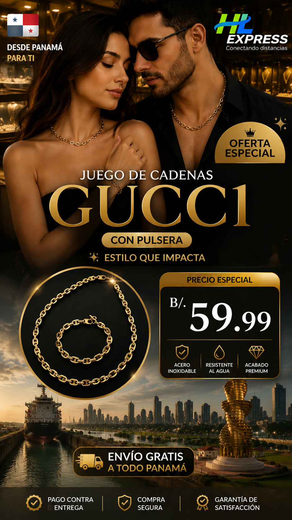 COMBO PREMIUN BAÑADO EN 18K GUCC1 + ENVIO GRATIS