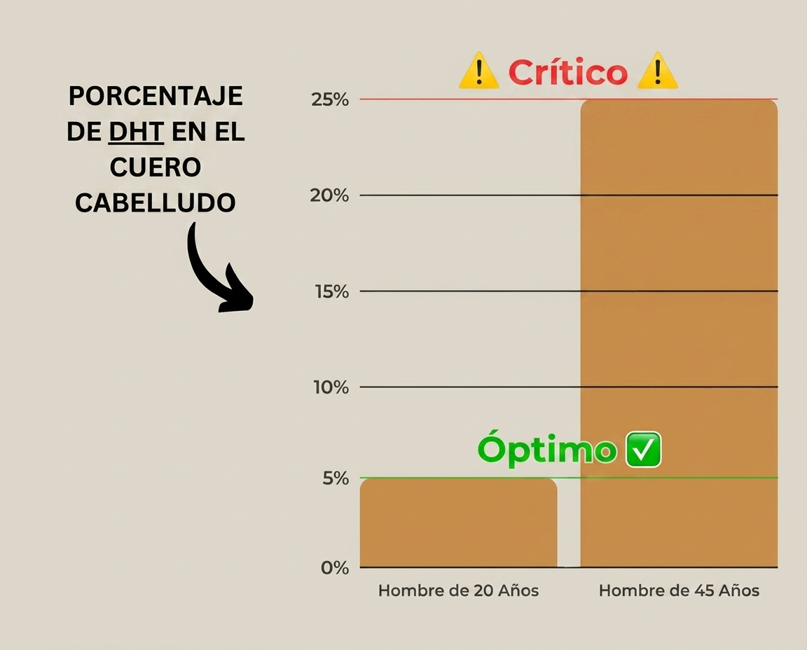 Gráfico de DHT en el cuero cabelludo por edad