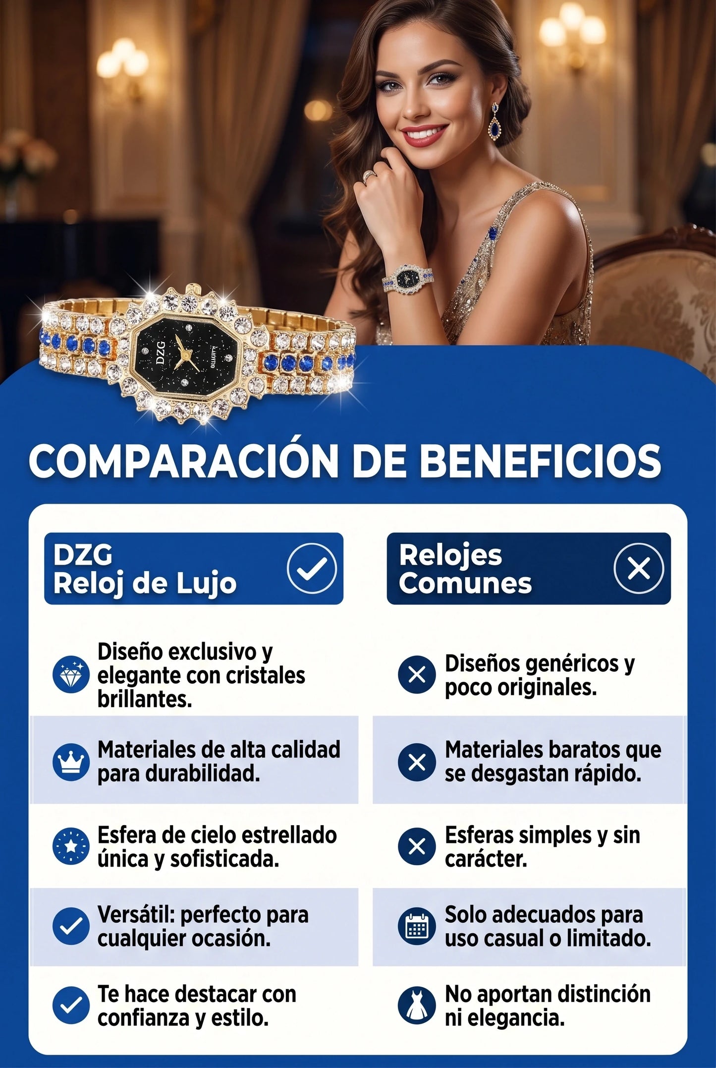 RELOJ LUXURY CON PIEDRAS PREMIUN DAMA + ENVIO GRATIS