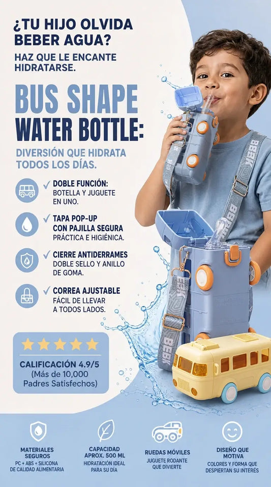 Termo Infantil Desarrollo Sensorial 2 en 1 Diseño de Autobús