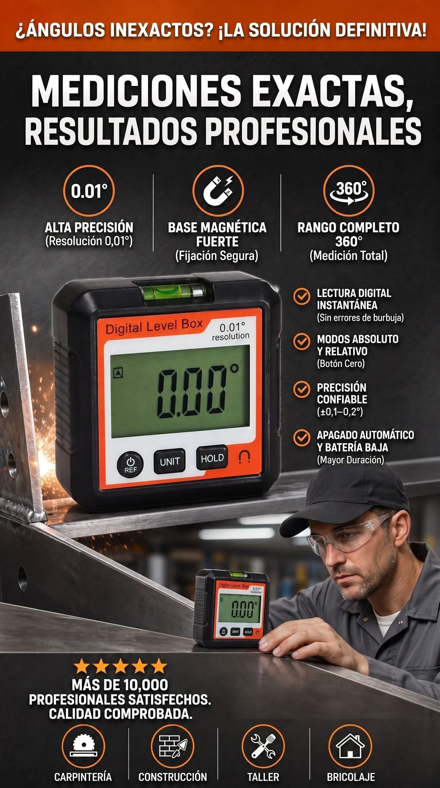 MEDIDOR DE ÁNGULO ELECTRÓNICO CON BASE MAGNÉTICA