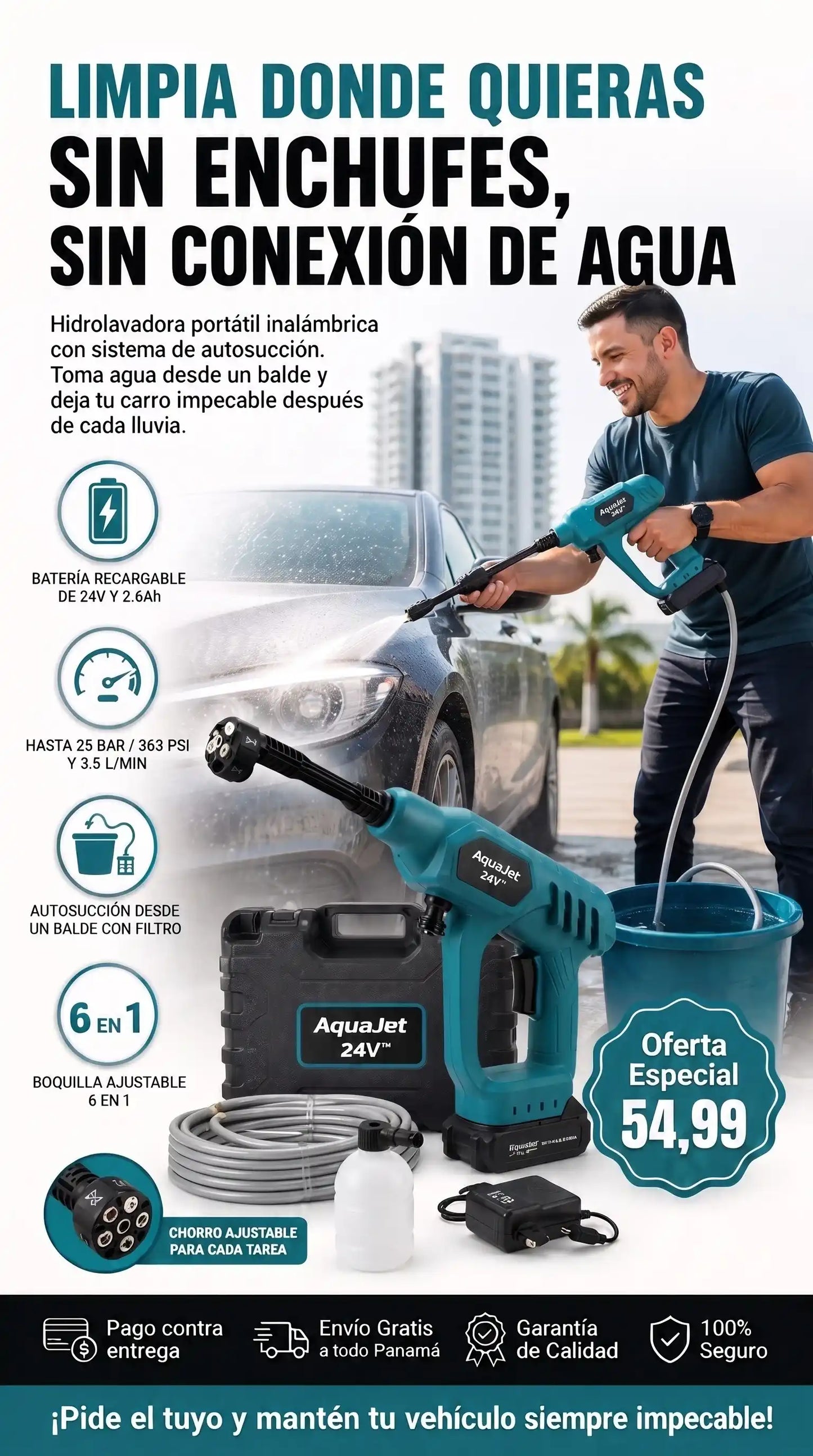 AquaJet 24V™ – Hidrolavadora Portátil Inalámbrica
