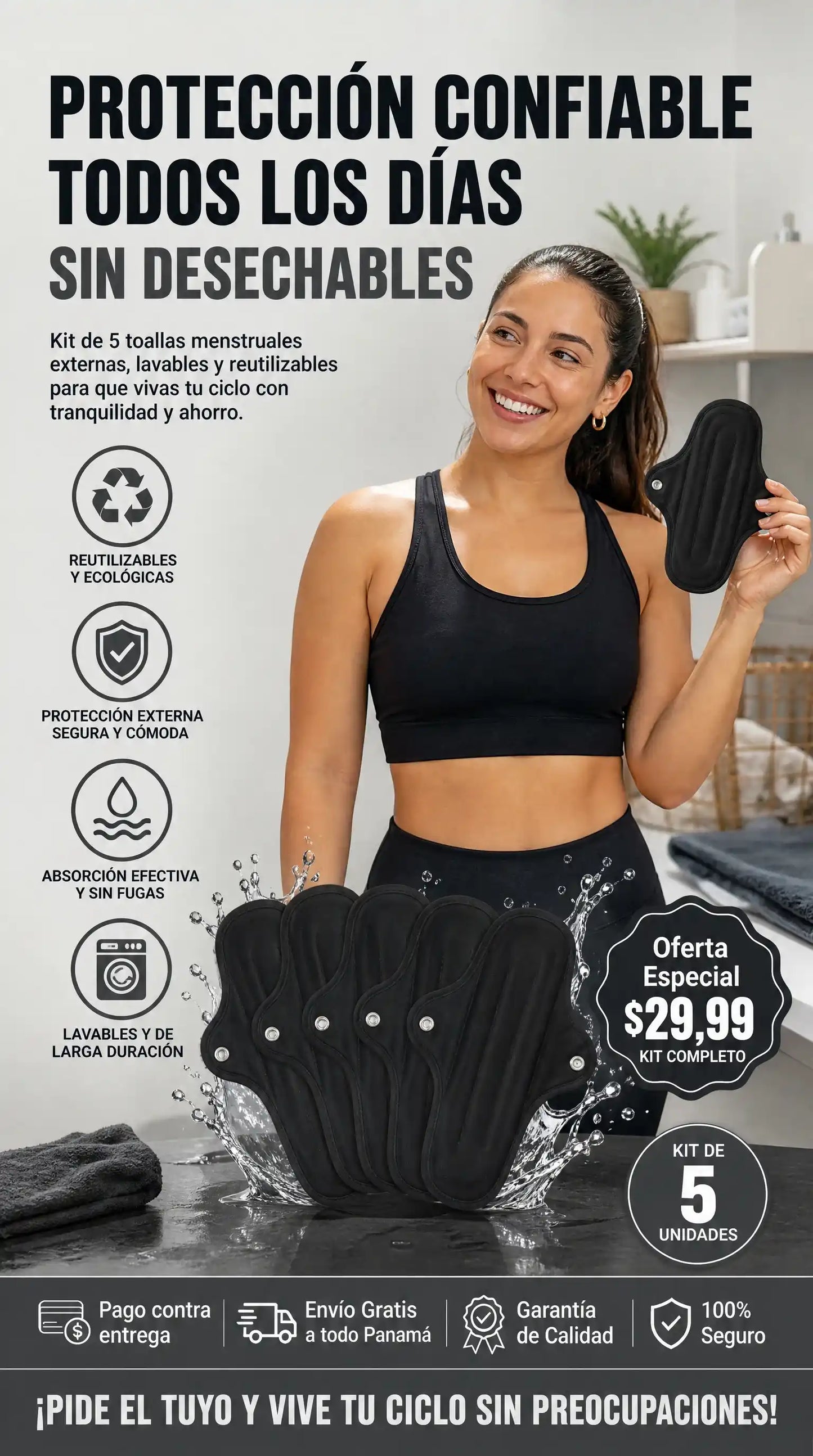 Kit de 5 Toallas Menstruales Reutilizables